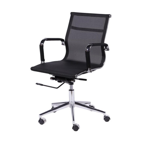 Encontraproduto.com.br - Cadeira Giratória Baixa Office Tela Preto Base Rodízio Cromado