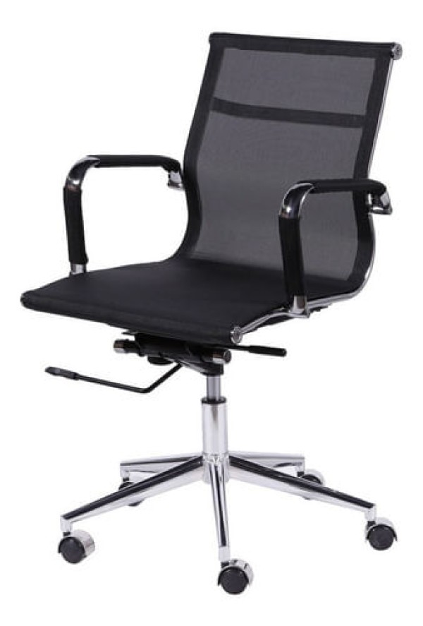 Encontraproduto.com.br - Cadeira Giratória Baixa Office Tela Preto Base Rodízio Cromado