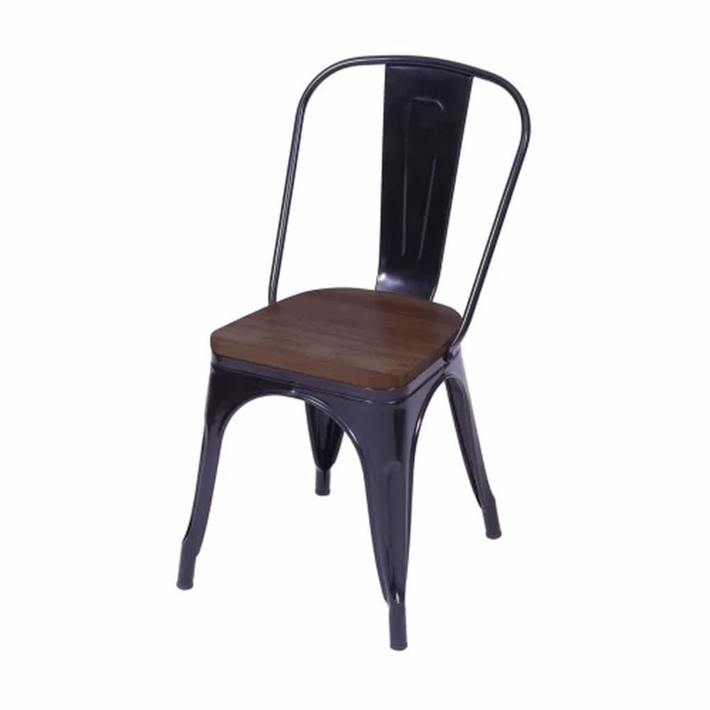 Encontraproduto.com.br - Cadeira Tolix Assento Em Madeira - Preta