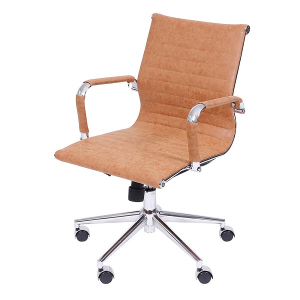 Encontraproduto.com.br - Cadeira Office Eames Esteirinha Baixa com Rodizio Retrô Castanho