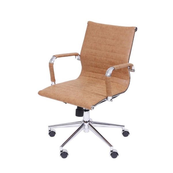 Encontraproduto.com.br - Cadeira Office Eames Esteirinha Baixa com Rodizio Retrô Castanho