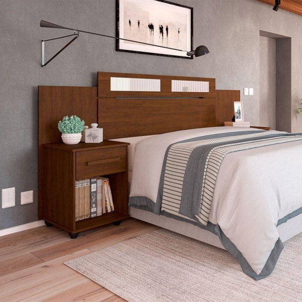 Encontraproduto.com.br - Cabeceira De Solteiro Casal Extensível Jade Com 2 Mesas De Cabeceira Imbuia - Cor: Marrom