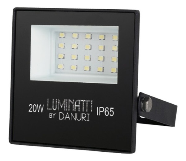 Projetor Led Multilight Retangular 20W 6000K Alumínio Vidro E Polimeros Sinteticos Luminatti Lm244 Preto Bivolt
