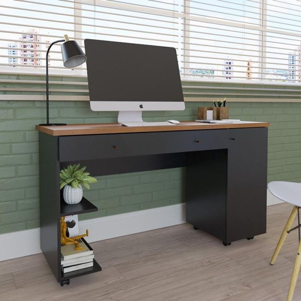 Encontraproduto.com.br - Escrivaninha Com 1 Porta E 2 Gavetas Mel/preto Mel/preto