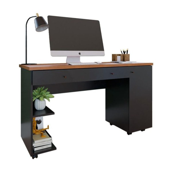 Encontraproduto.com.br - Escrivaninha Com 1 Porta E 2 Gavetas Mel/preto Mel/preto