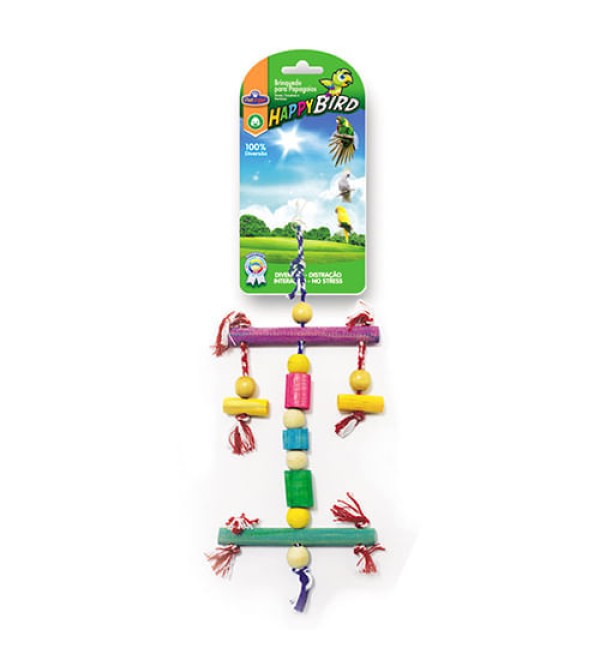 Encontraproduto.com.br - Brinquedo Vertical 2 nós e Talos de Madeira para Calopsita e Psitac - Pet Injet