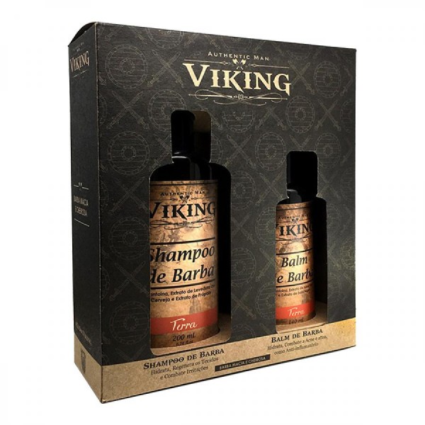 Encontraproduto.com.br - Shampoo De Barba 200ml + Balm De Barba 140ml Viking Terra