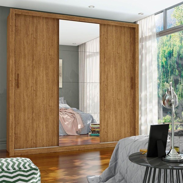 Guarda Roupa 3 Portas Com Espelho Conquista Plus Cinamomo