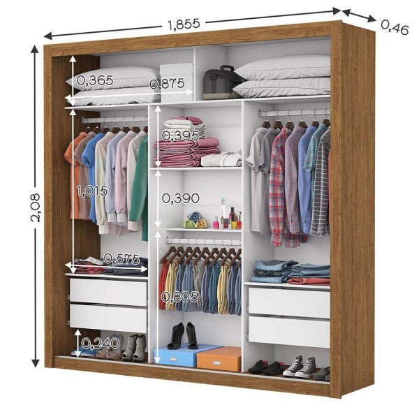 Encontraproduto.com.br - Guarda Roupa 3 Portas Com Espelho Conquista Premium Cinamomo