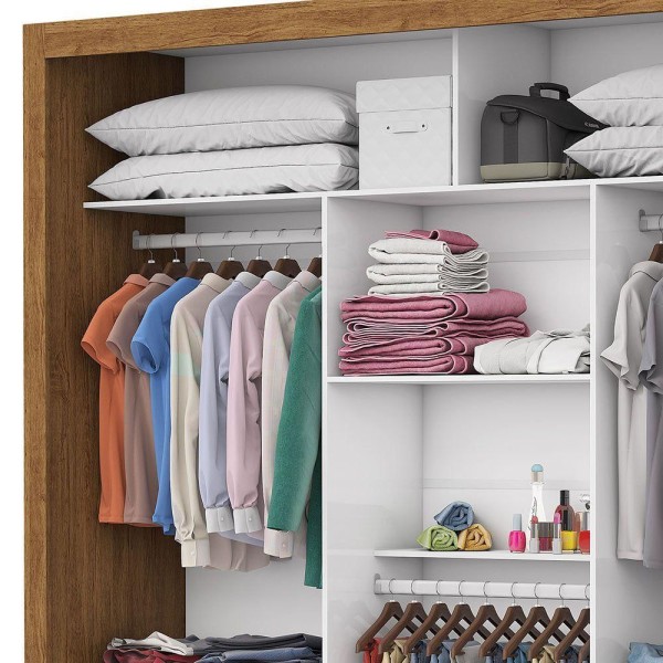 Encontraproduto.com.br - Guarda Roupa 3 Portas Com Espelho Conquista Premium Cinamomo