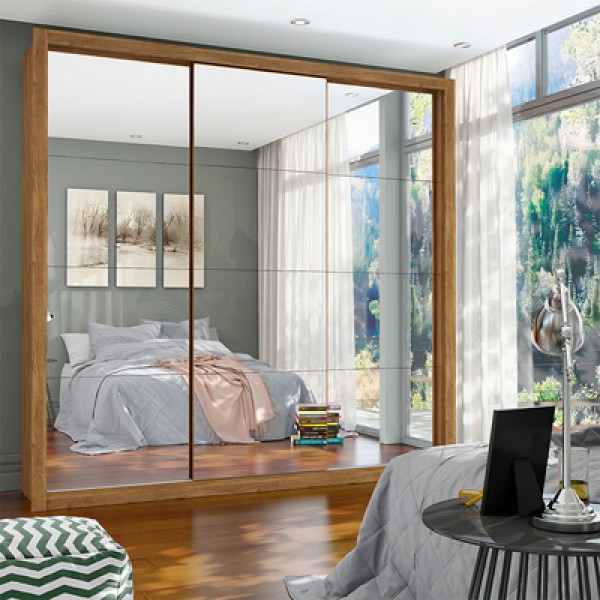 Encontraproduto.com.br - Guarda Roupa 3 Portas Com Espelho Conquista Premium Cinamomo