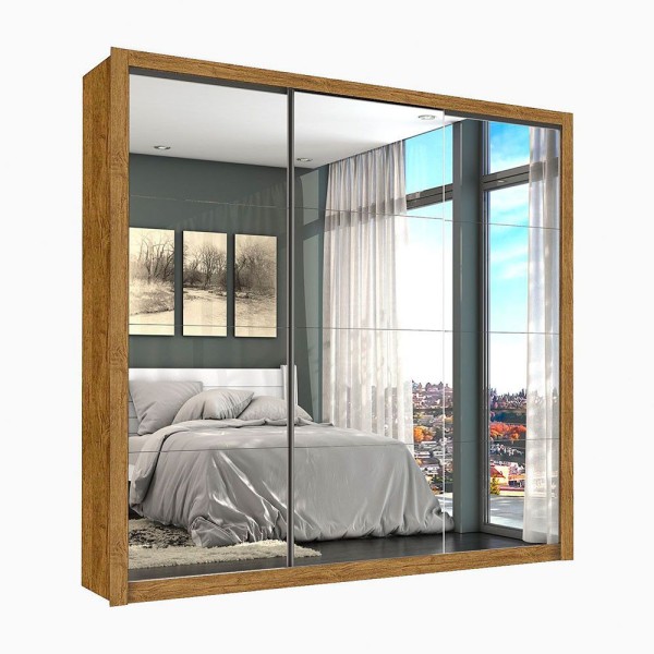 Encontraproduto.com.br - Guarda Roupa 3 Portas Com Espelho Conquista Premium Cinamomo