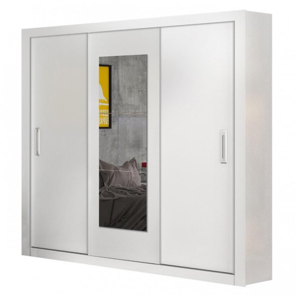Guarda Roupa Roupeiro Bahia 3 Portas De Correr Com Espelho Central 4 Gavetas Carioca Branco