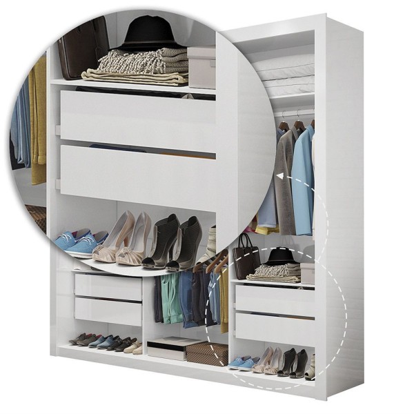 Encontraproduto.com.br - Quarto Completo De Casal Com Closet Clarice 4 Gavetas E Cama Paula Carioca Móveis Branco