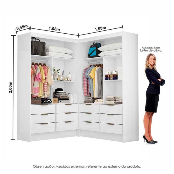 Encontraproduto.com.br - Closet Casal Duplo Sevilha Premium Com 12 Gavetas Carioca Móveis