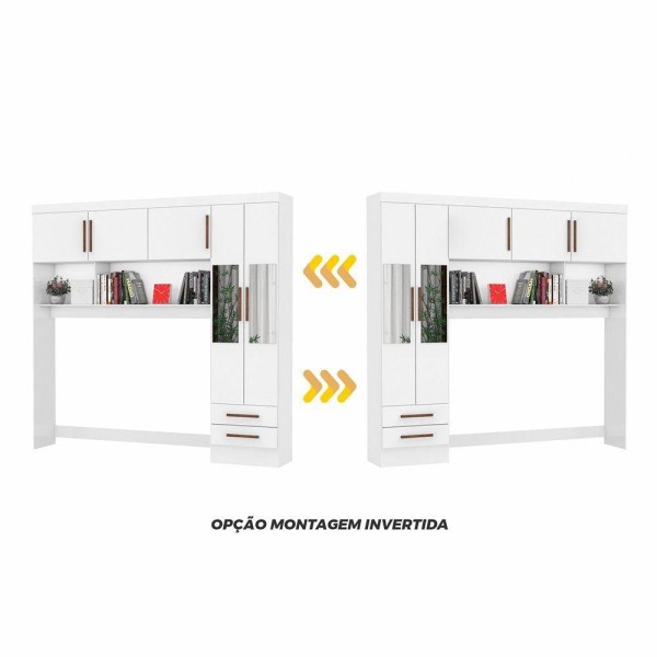Encontraproduto.com.br - Guarda Roupa Modulado Com Cama Paris 5 Portas Com Espelho E 2 Gavetas Branco