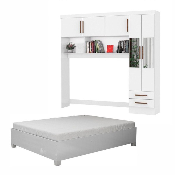 Encontraproduto.com.br - Guarda Roupa Modulado Com Cama Paris 5 Portas Com Espelho E 2 Gavetas Branco