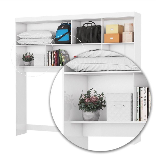 Encontraproduto.com.br - Guarda Roupa Modulado Com Cama Paris 5 Portas Com Espelho E 2 Gavetas Branco