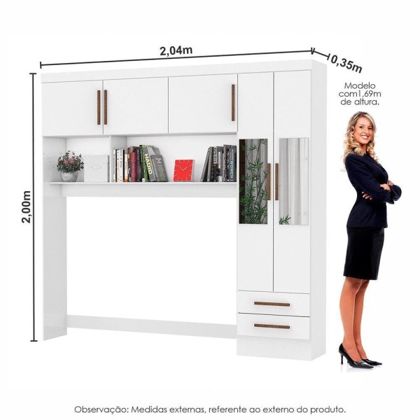 Encontraproduto.com.br - Guarda Roupa Modulado Com Cama Paris 5 Portas Com Espelho E 2 Gavetas Branco