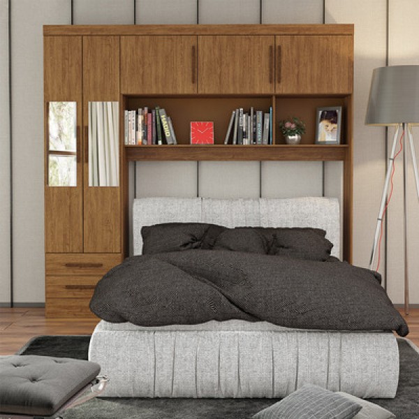 Encontraproduto.com.br - Guarda Roupa Modulado Com Cama Paris 5 Portas Com Espelho E 2 Gavetas Branco