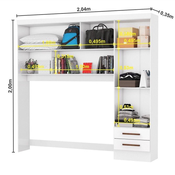 Encontraproduto.com.br - Guarda Roupa Modulado Com Cama Paris 5 Portas 2 Gavetas Branco
