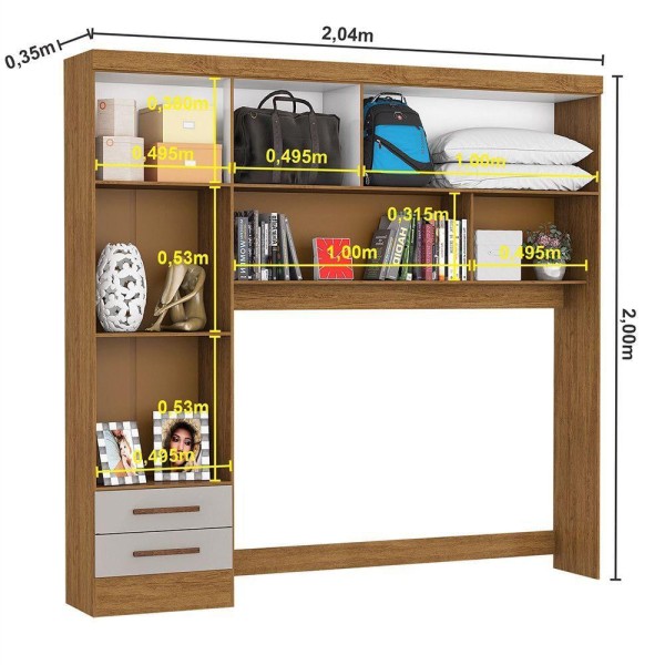 Encontraproduto.com.br - Guarda Roupa Modulado Com Cama Paris 4 Portas 2 Gavetas Freijó Com Off White