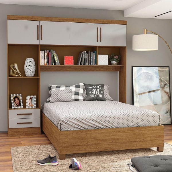 Encontraproduto.com.br - Guarda Roupa Modulado Com Cama Paris 4 Portas 2 Gavetas Freijó Com Off White
