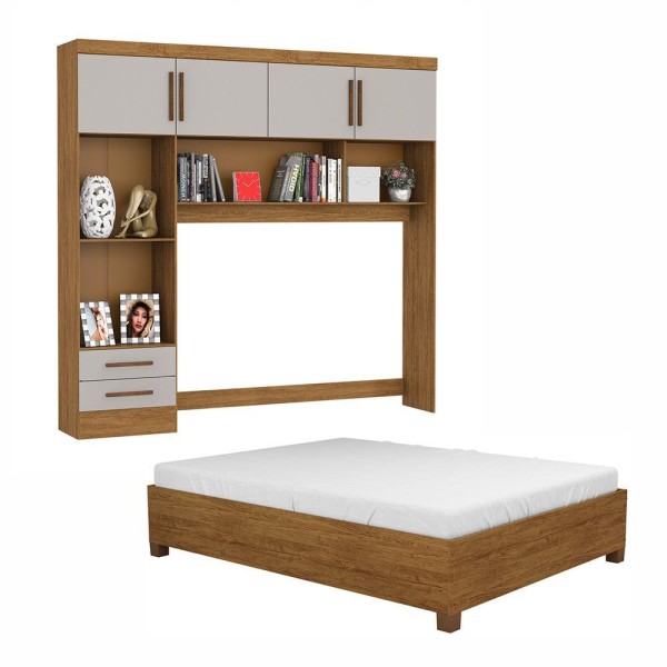 Encontraproduto.com.br - Guarda Roupa Modulado Com Cama Paris 4 Portas 2 Gavetas Freijó Com Off White