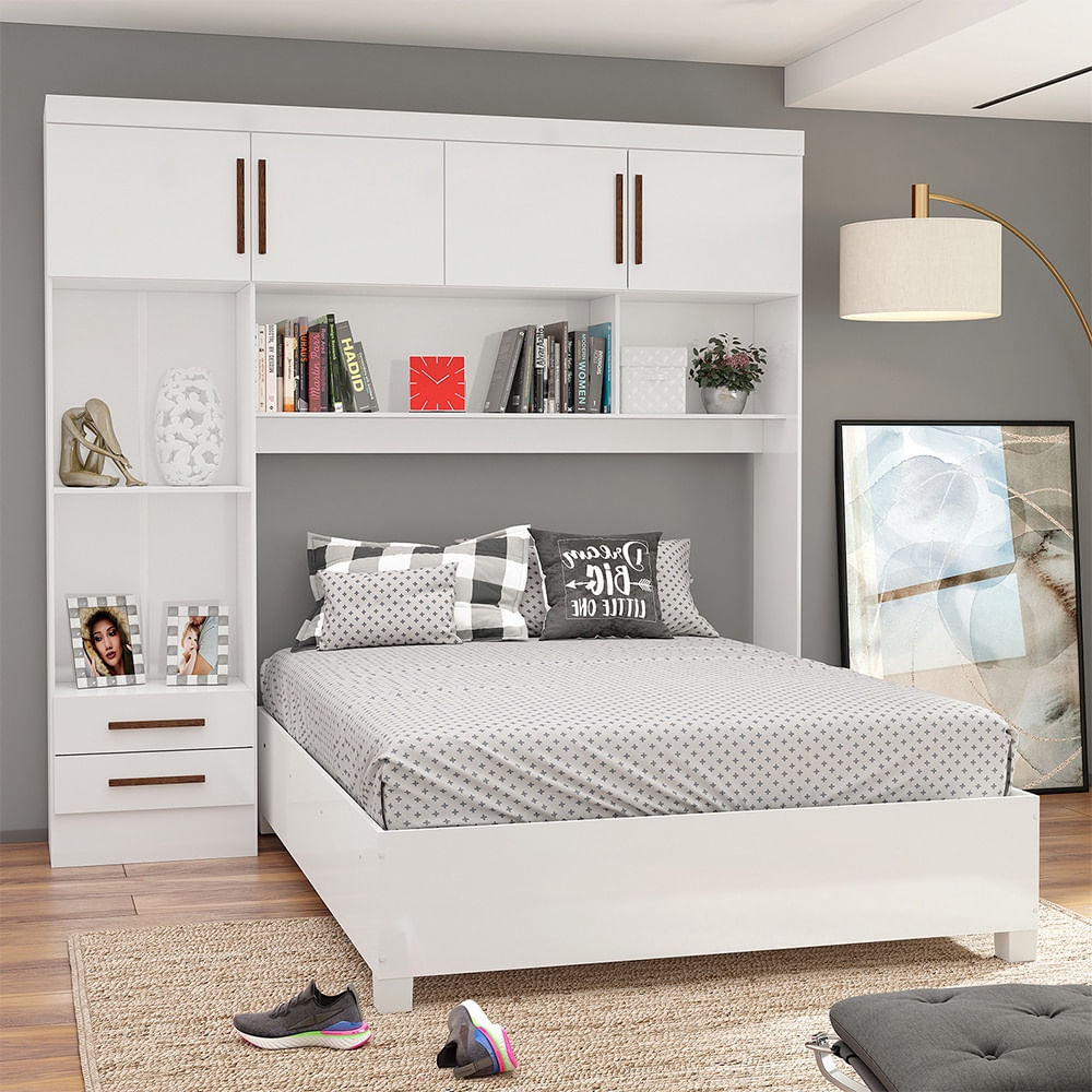 Encontraproduto.com.br - Guarda Roupa Modulado Com Cama Paris 4 Portas 2 Gavetas Branco