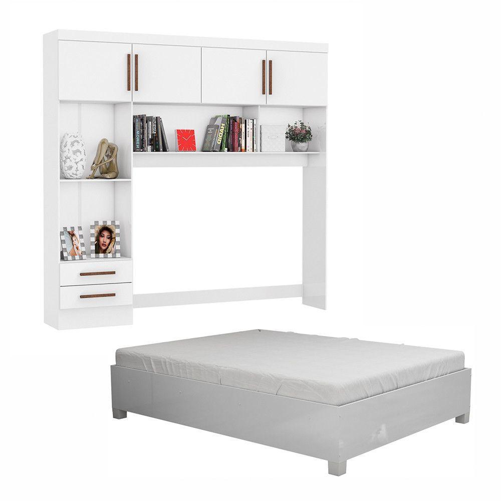 Encontraproduto.com.br - Guarda Roupa Modulado Com Cama Paris 4 Portas 2 Gavetas Branco