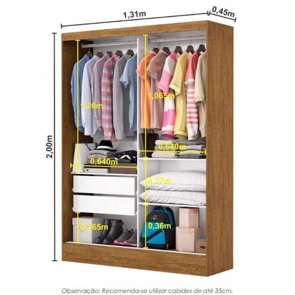 Encontraproduto.com.br - Guarda-roupa Belem Plus 2 Portas De Correr 2 Gavetas Cinamomo