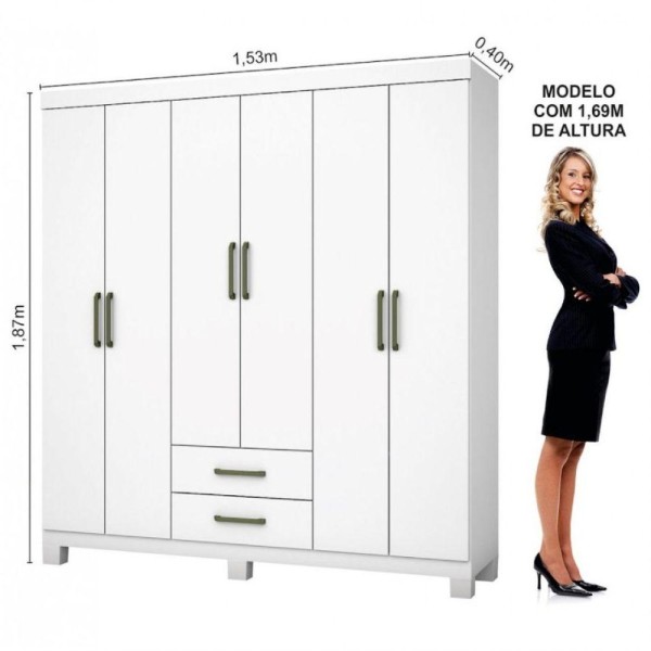 Encontraproduto.com.br - Guarda Roupa A22 6 Portas 2 Gavetas Carioca Móveis Branco