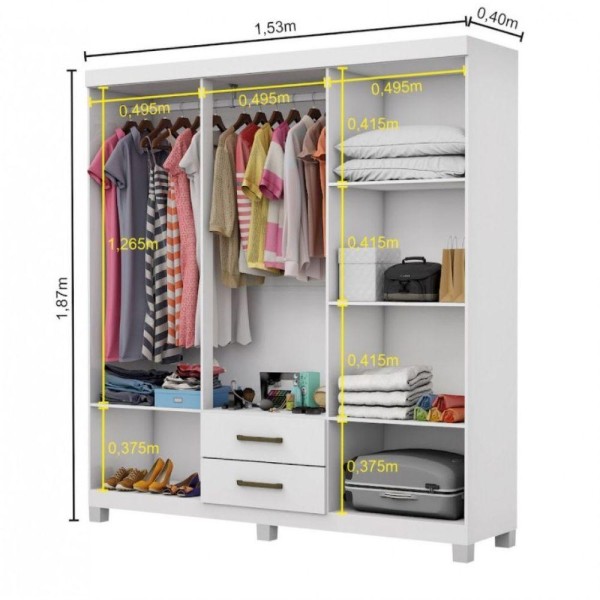 Encontraproduto.com.br - Guarda Roupa A22 6 Portas 2 Gavetas Carioca Móveis Branco