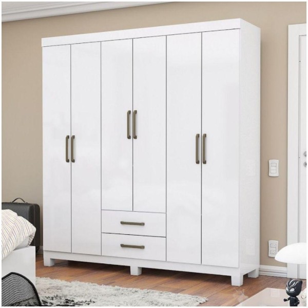 Encontraproduto.com.br - Guarda Roupa A22 6 Portas 2 Gavetas Carioca Móveis Branco