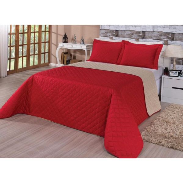Encontraproduto.com.br - Kit Cobre Leito Eliana Queem Vermelho/Castor