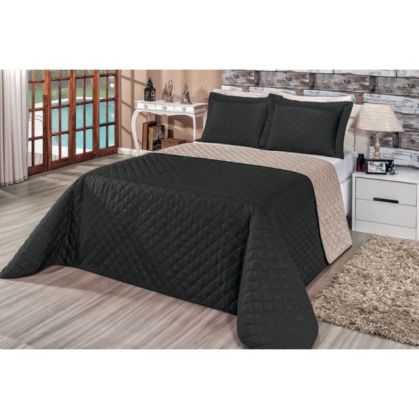 Encontraproduto.com.br - Kit Cobre Leito Eliana Queem Preto/Castor