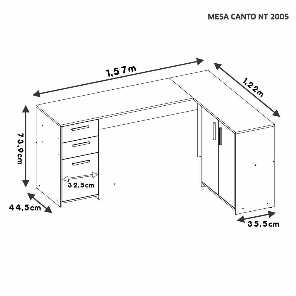 Encontraproduto.com.br - Mesa de Canto para Escritório 2 Portas 3 Gavetas NT 2005 Notável