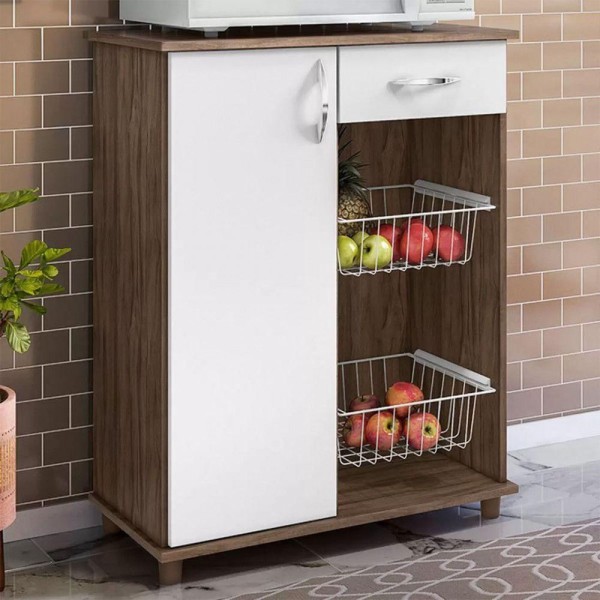 Encontraproduto.com.br - Fruteira Belize New 1 Porta e 1 Gaveta Notável - Nogal Trend com Branco