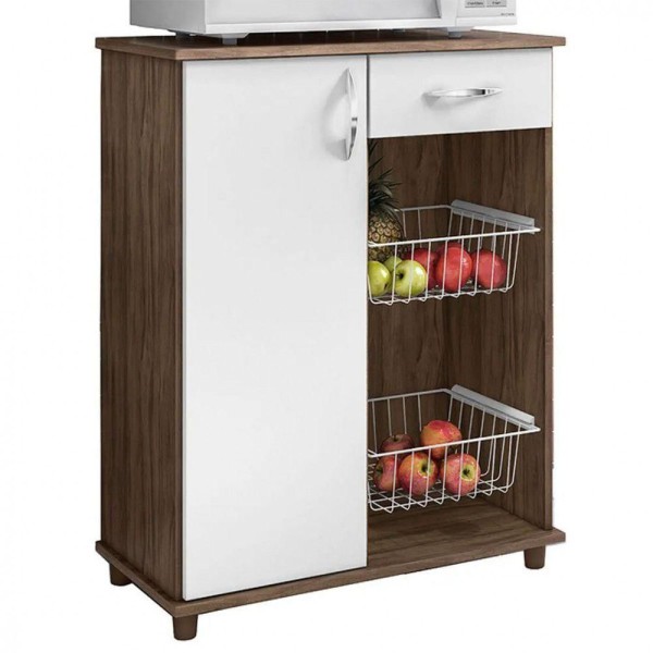Encontraproduto.com.br - Fruteira Belize New 1 Porta e 1 Gaveta Notável - Nogal Trend com Branco