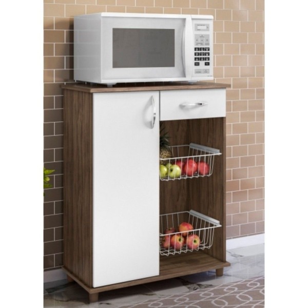 Encontraproduto.com.br - Fruteira Belize New 1 Porta e 1 Gaveta Notável - Nogal Trend com Branco