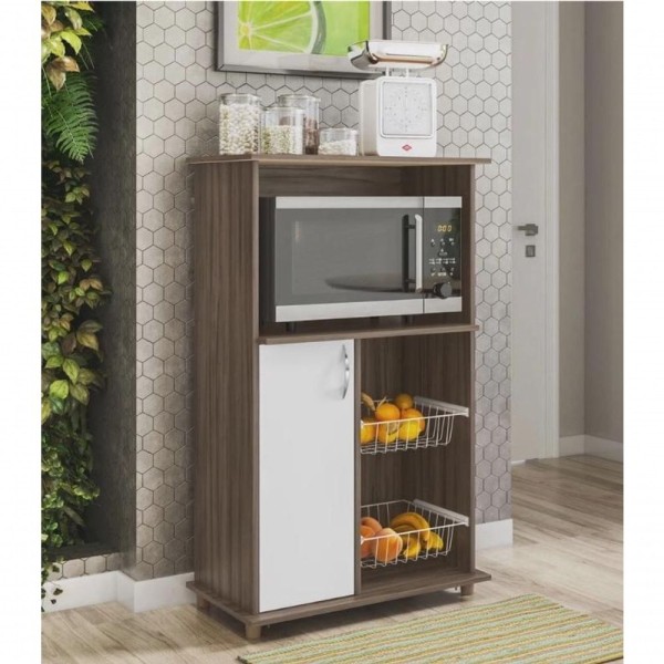 Encontraproduto.com.br - Fruteira Belize New 1 Porta e 1 Gaveta Notável - Nogal Trend com Branco
