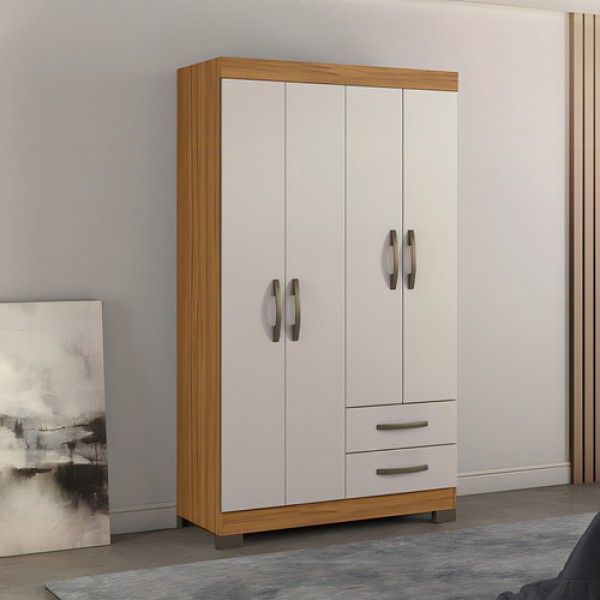 Encontraproduto.com.br - Guarda-roupa Com 4 Portas E 2 Gavetas Off White Com Freijó Nt5005 Notável Móveis Freijó/off White