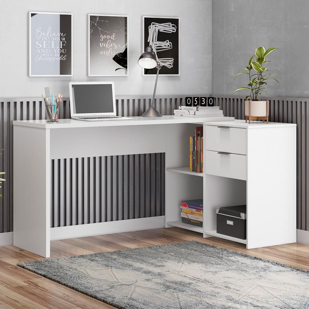 Encontraproduto.com.br - Mesa para Computador Notável Home Office com Gaveta e Nicho - Branco