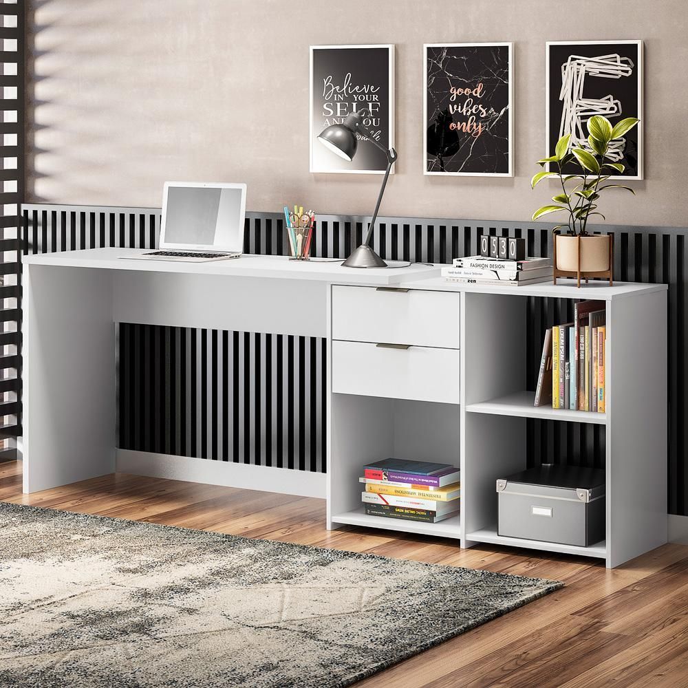 Encontraproduto.com.br - Mesa para Computador Notável Home Office com Gaveta e Nicho - Branco