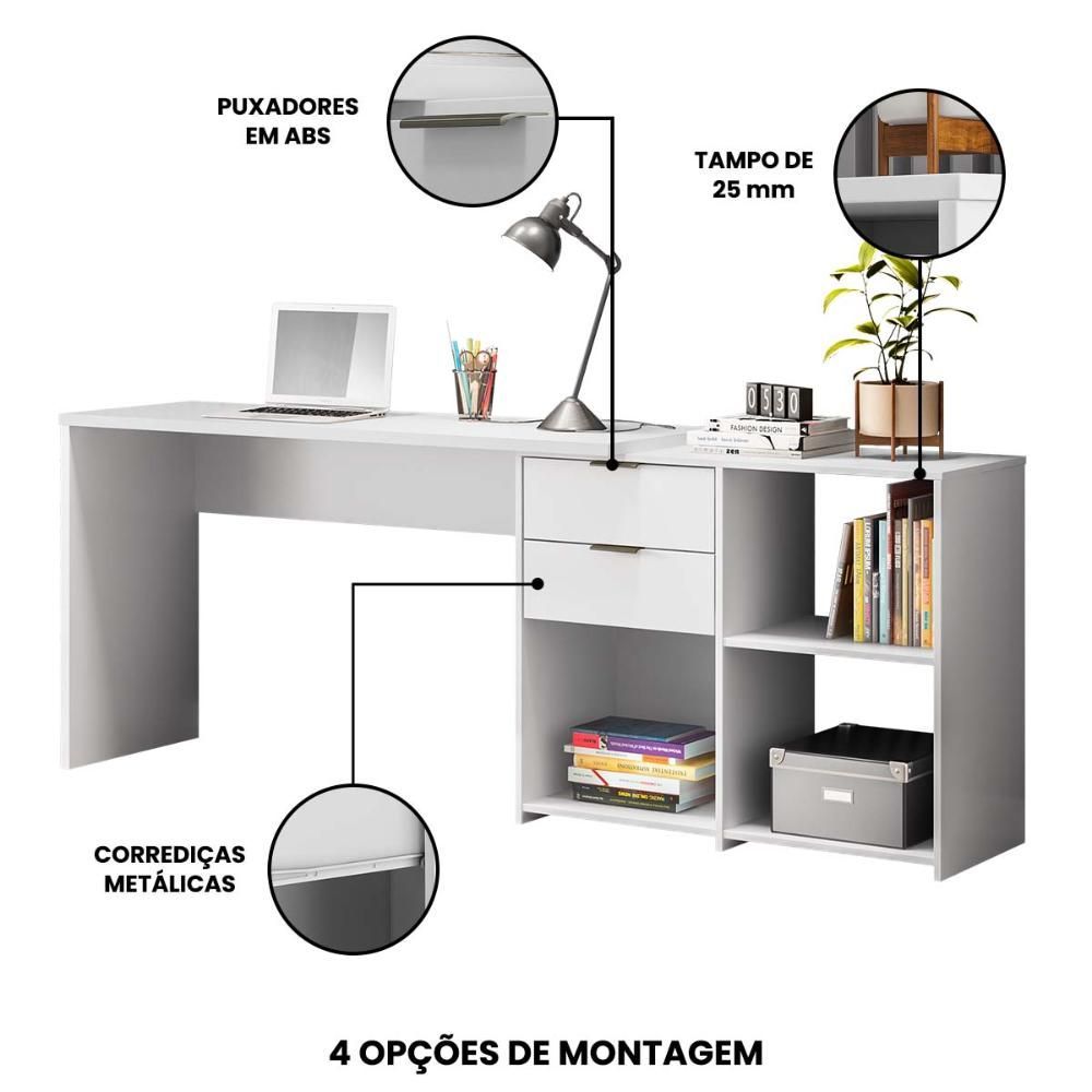 Encontraproduto.com.br - Mesa para Computador Notável Home Office com Gaveta e Nicho - Branco