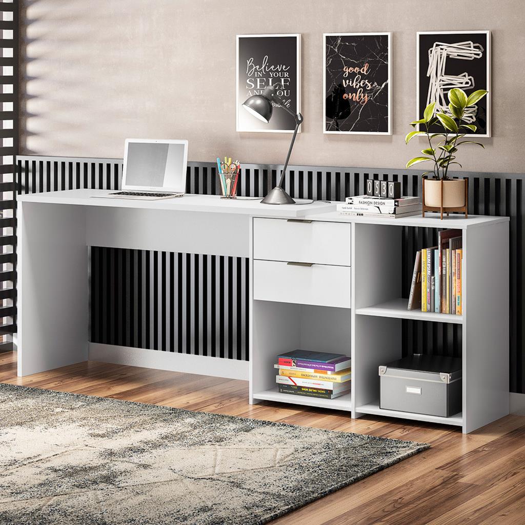 Encontraproduto.com.br - Mesa para Computador Notável Home Office com Gaveta e Nicho - Branco