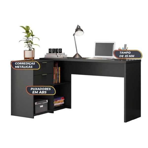 Encontraproduto.com.br - Mesa para Computador Notável Home Office com Gaveta e Nicho - Preto