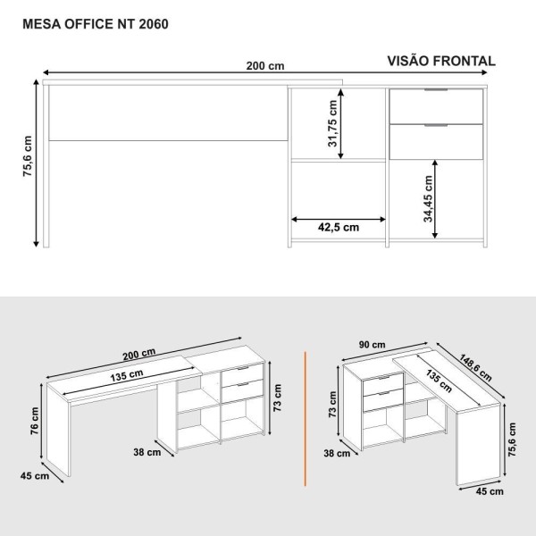 Encontraproduto.com.br - Mesa para Computador Notável Home Office com Gaveta e Nicho - Preto