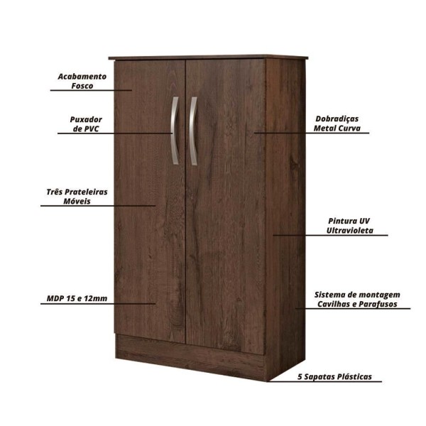 Encontraproduto.com.br - Sapateira Multiuso Alaska 2 Portas Notável Móveis Café/nogal Café