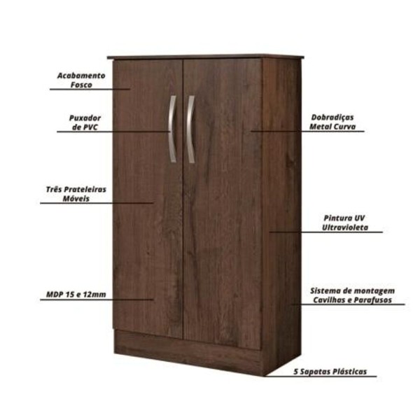 Encontraproduto.com.br - Sapateira Multiuso Alaska 2 Portas Notável Móveis Café/nogal Café